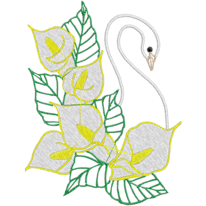 Matriz de Bordado Cisne Com Flores Contorno  2